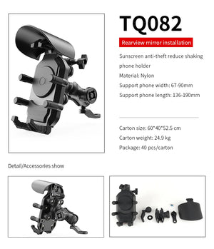 Soporte para Celular con Carga Inalámbrica USB Tipo C para Moto – Antirrobo, Amortiguador y Parasol | Compatible con 5.5" a 6.3"