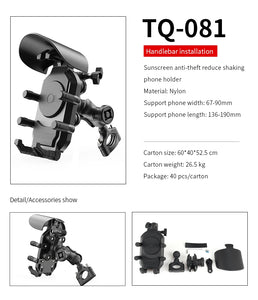 Soporte para Celular con Carga Inalámbrica USB Tipo C para Moto – Antirrobo, Amortiguador y Parasol | Compatible con 5.5" a 6.3"