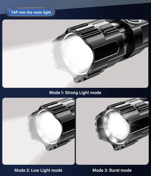 Linterna Táctica LED Recargable – 2000 lm con Zoom, 3 Modos y Pantalla | USB Tipo-C | Resistente al Agua | Emergencias y Camping