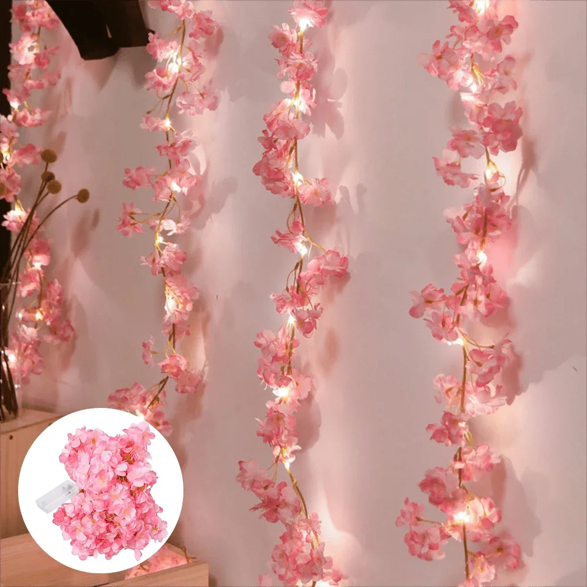 Guirnalda de Luces Sakura 2M – 20 LEDs | Luces de Hadas con Flores Artificiales para Habitación, Boda, Navidad o Eventos