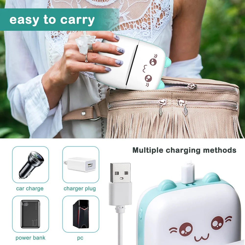 Mini Impresora Térmica Portátil Bluetooth | Sin Tinta, Recargable y Multifuncional para Fotos, Notas y Estudio