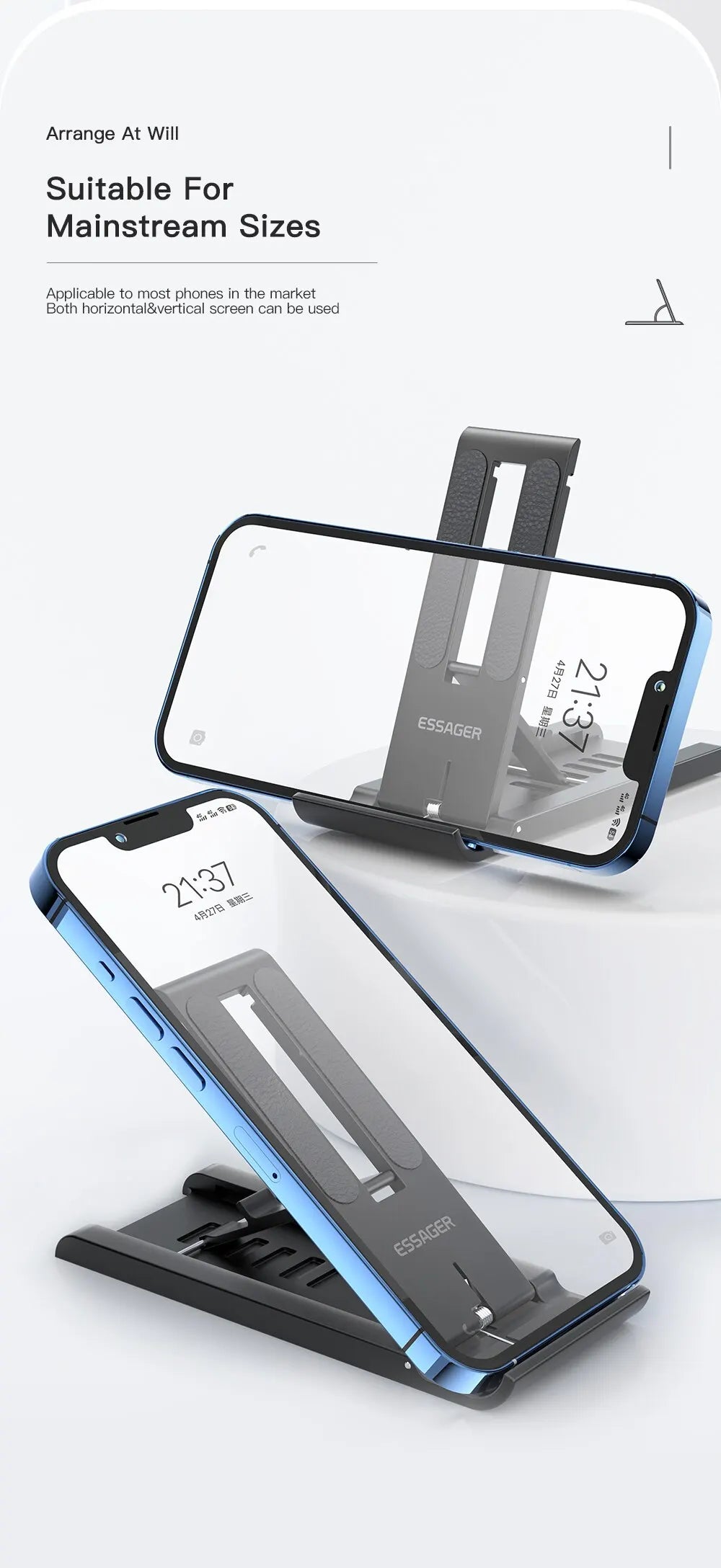 Soporte de Escritorio Plegable Essager – Mini Base Portátil para Celular o Tablet | Compatible con iPhone, Xiaomi, iPad