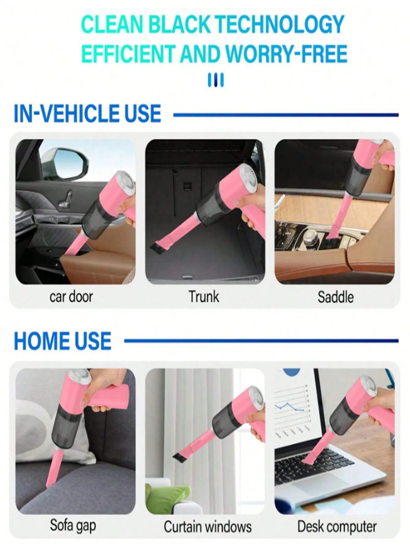 Aspiradora 3 en 1 Portátil con Succión y Soplado – Recargable por USB para Auto y Hogar
