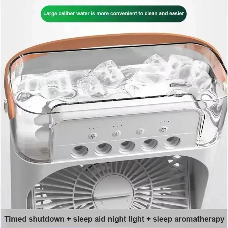 Enfriador de Aire 3 en 1 Portátil con Luz LED – Ventilador, Humidificador y Mini Aire Acondicionado USB para Hogar y Oficina