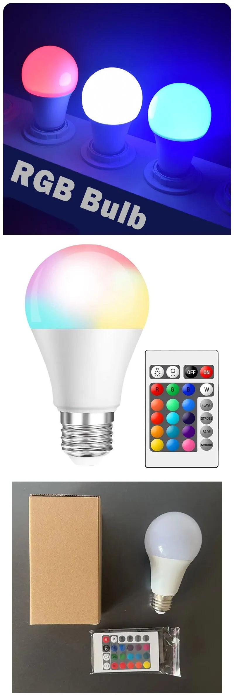 Foco LED RGB 16 Colores con Control Remoto – E27 220V, Luz Multicolor Regulable, 8W, Ambiente Inteligente