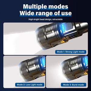 Linterna Táctica LED Recargable – 2000 lm con Zoom, 3 Modos y Pantalla | USB Tipo-C | Resistente al Agua | Emergencias y Camping