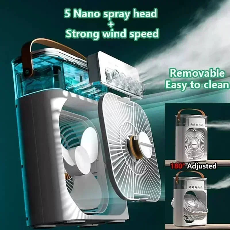 Enfriador de Aire 3 en 1 Portátil con Luz LED – Ventilador, Humidificador y Mini Aire Acondicionado USB para Hogar y Oficina