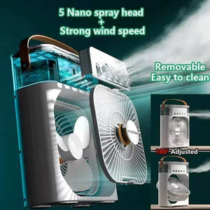 Enfriador de Aire 3 en 1 Portátil con Luz LED – Ventilador, Humidificador y Mini Aire Acondicionado USB para Hogar y Oficina