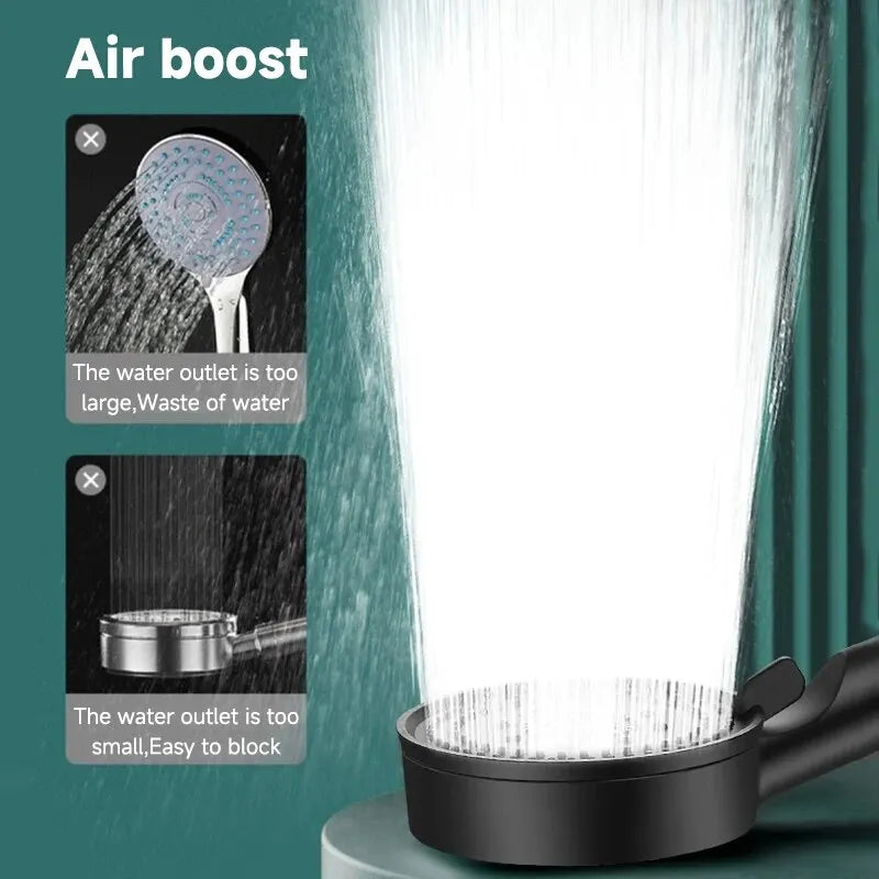 Regadera de Mano con Aumento de Presión – 6 Modos Ajustables | Cabezal de Ducha de Alta Potencia con Función de Masaje y Ahorro de Agua