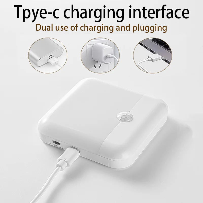 Luz Nocturna LED con Sensor de Movimiento Recargable USB Tipo-C – Luz de Emergencia para Cocina, Escaleras y Armarios