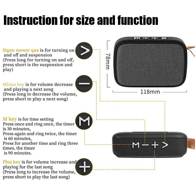 Bocina Bluetooth 5.0 Portátil – Altavoz Inalámbrico Estéreo con Sonido 3D, Tarjeta TF, Radio FM y Diseño Compacto