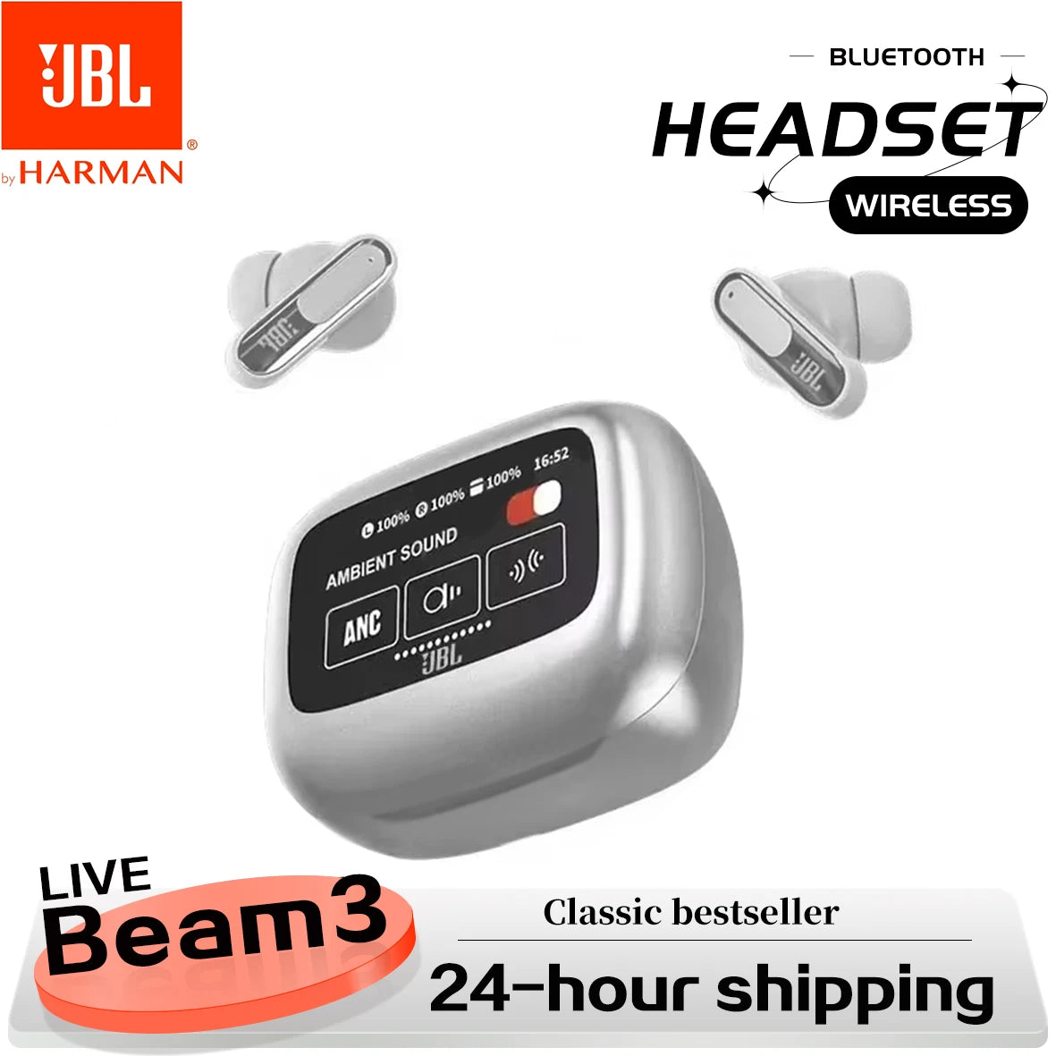 Audífonos JBL Live Beam 3 True Wireless con Cancelación de Ruido – Micrófono Dual, Resistencia IP55, Sonido Premium