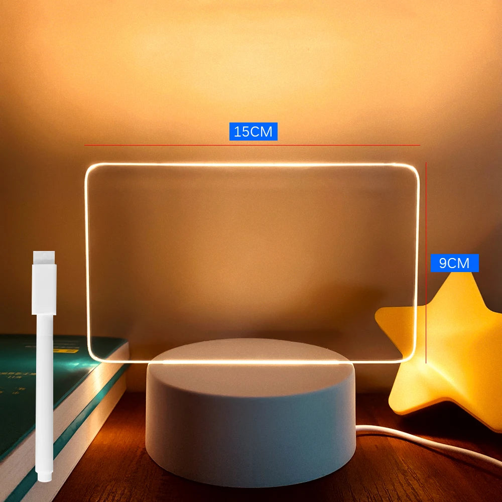 Lámpara LED de Acrílico con Mensajes – Tablero de Notas Luminoso USB con Pluma