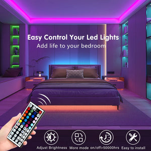 Tira LED RGB 10 m / 20 m con Control Remoto – Iluminación Decorativa para Cuartos, Paredes y Ambientes Festivos | 44 Modos + USB 5V