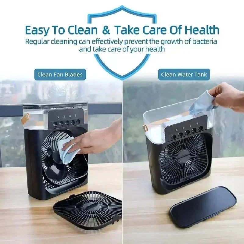 Enfriador de Aire 3 en 1 Portátil con Luz LED – Ventilador, Humidificador y Mini Aire Acondicionado USB para Hogar y Oficina