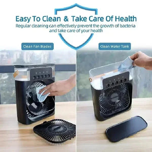 Enfriador de Aire 3 en 1 Portátil con Luz LED – Ventilador, Humidificador y Mini Aire Acondicionado USB para Hogar y Oficina