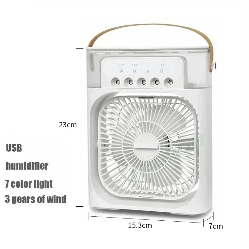 Enfriador de Aire 3 en 1 Portátil con Luz LED – Ventilador, Humidificador y Mini Aire Acondicionado USB para Hogar y Oficina