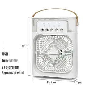 Enfriador de Aire 3 en 1 Portátil con Luz LED – Ventilador, Humidificador y Mini Aire Acondicionado USB para Hogar y Oficina