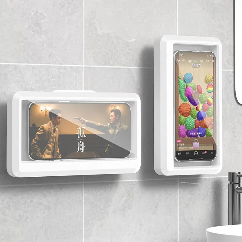 Soporte Impermeable para Celular – Caja Sellada de Pared con Pantalla Táctil | Ideal para Ducha y Baño