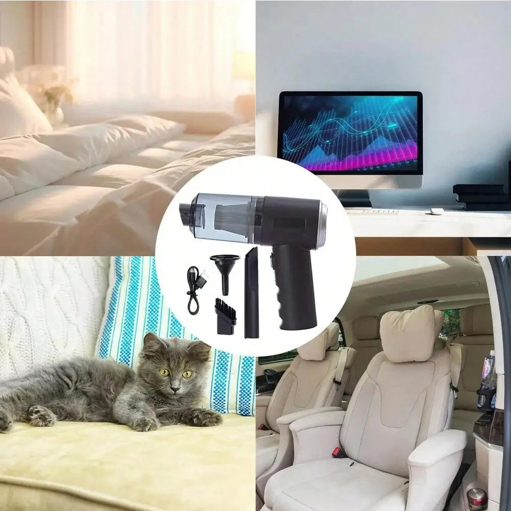 Aspiradora 3 en 1 Portátil con Succión y Soplado – Recargable por USB para Auto y Hogar