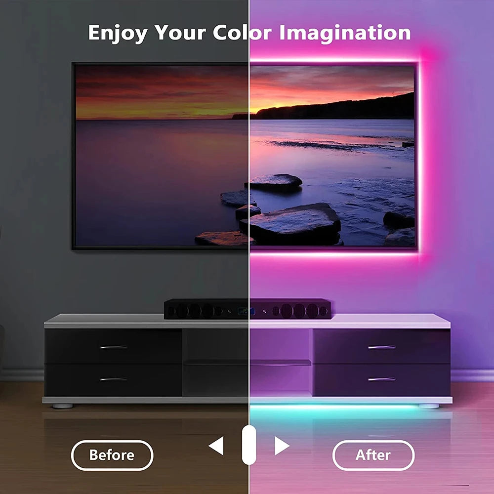 Tira LED RGB con Bluetooth y App –5 m | Control desde Celular + Control Remoto | Ideal para Cuartos Gamer, TV y Decoración Moderna