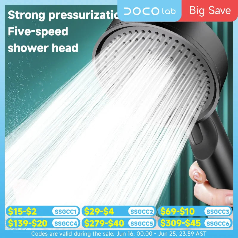 Regadera de Mano con Aumento de Presión – 6 Modos Ajustables | Cabezal de Ducha de Alta Potencia con Función de Masaje y Ahorro de Agua