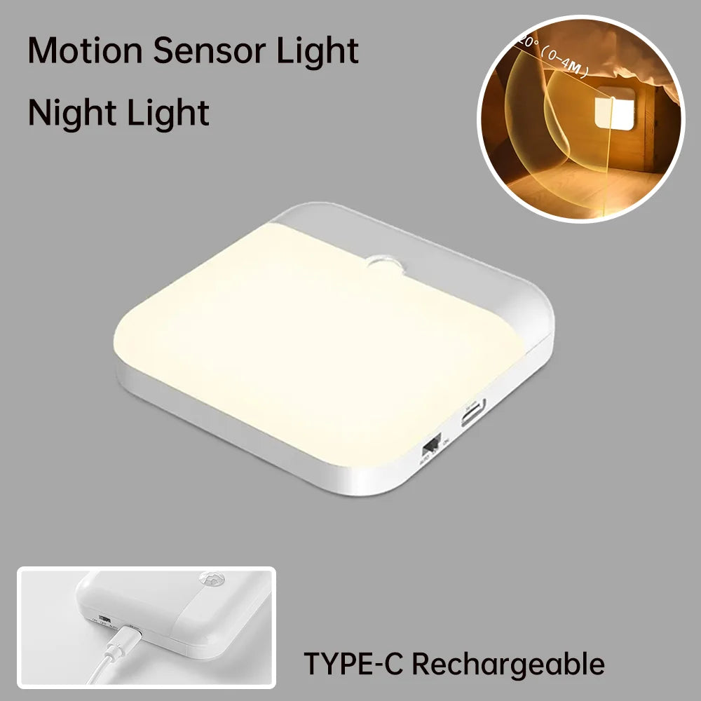 Luz Nocturna LED con Sensor de Movimiento Recargable USB Tipo-C – Luz de Emergencia para Cocina, Escaleras y Armarios