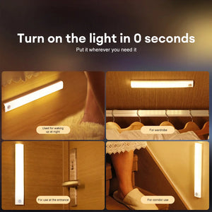 Luz Nocturna LED con Sensor de Movimiento Recargable USB Tipo C – Para Armarios, Escaleras y Cocina