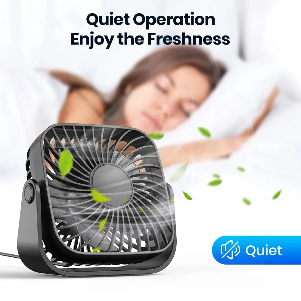 Ventilador USB TOPK Mini 4” Portátil – Silencioso, 3 Velocidades, Cabezal Giratorio 360°, Ideal para Casa, Oficina o Camping