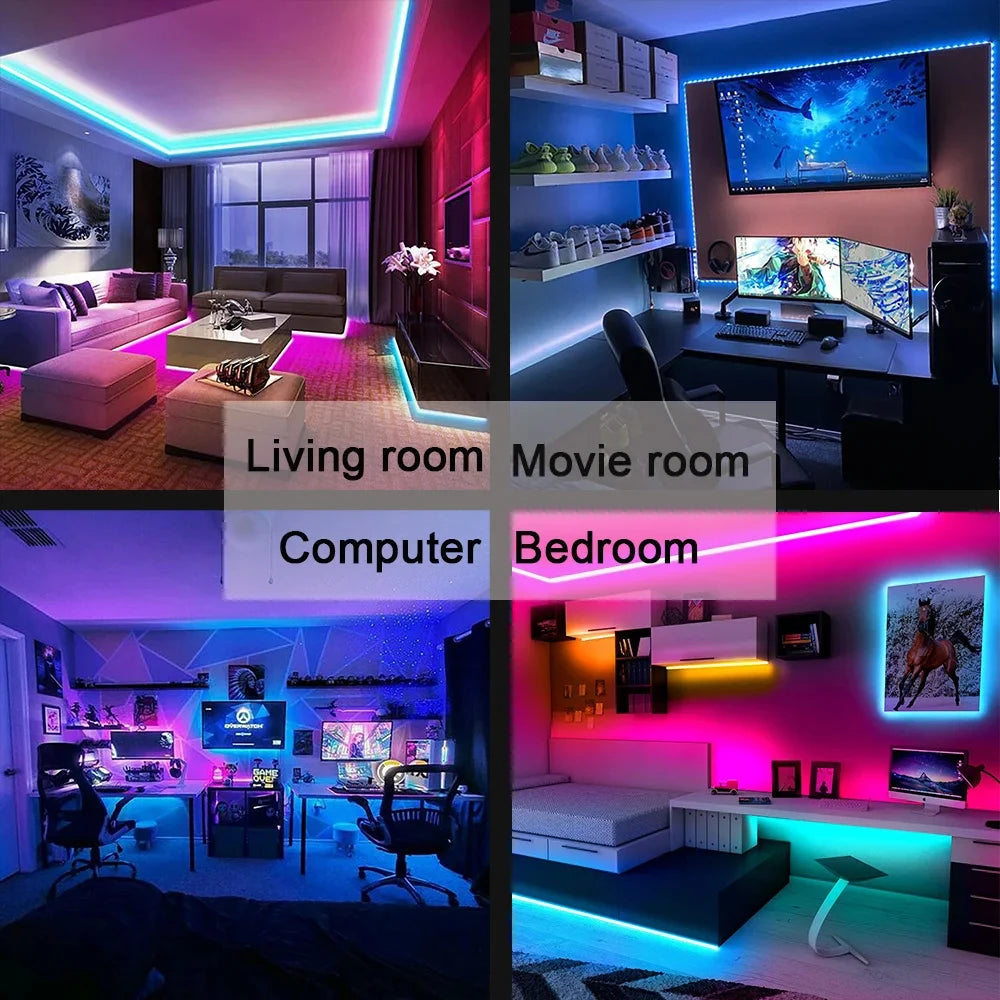 Tira LED RGB con Bluetooth y App –5 m | Control desde Celular + Control Remoto | Ideal para Cuartos Gamer, TV y Decoración Moderna
