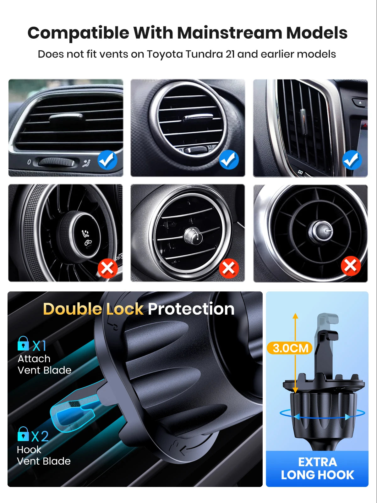 Soporte TOPK para Celular en Auto – Montaje en Ventila de Aire | Compatible con Teléfonos Grandes (4.5''–6.7")