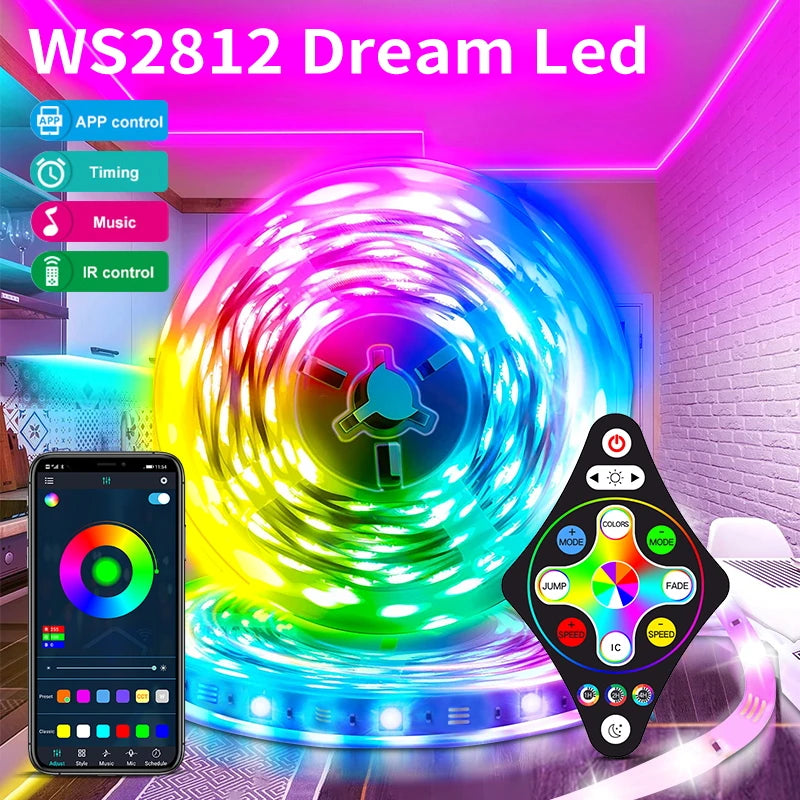 Tira LED RGB - RGBW - WS2812 con Control por App y Control Remoto – Decoración para Recámara
