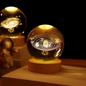 Luz Nocturna LED USB Bola de Cristal Galáctica 3D | Lámpara Luna y Planeta para Decoración de Hogar y Regalos