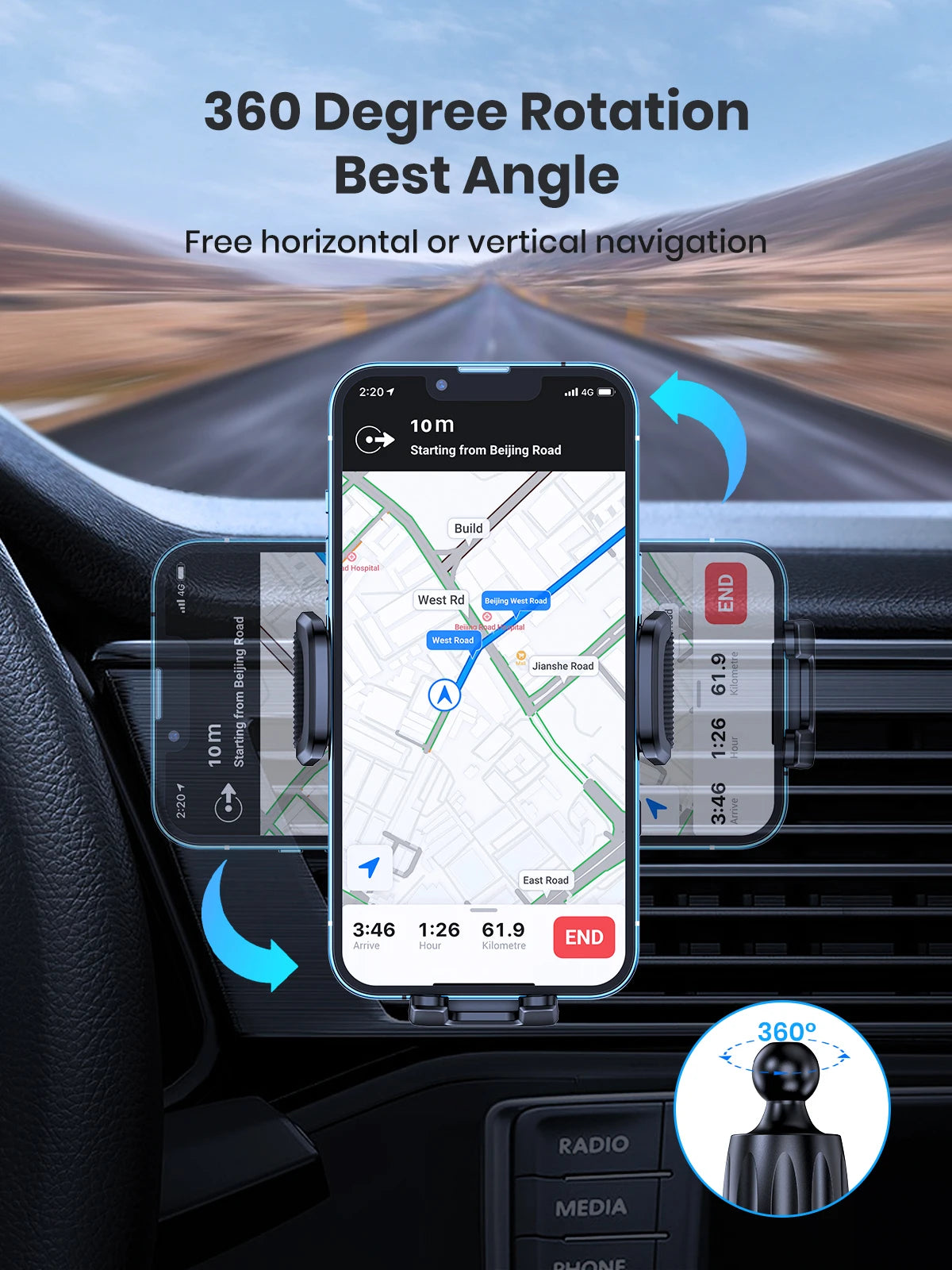 Soporte TOPK para Celular en Auto – Montaje en Ventila de Aire | Compatible con Teléfonos Grandes (4.5''–6.7")
