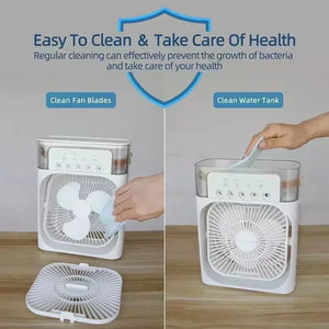 Enfriador de Aire 3 en 1 Portátil con Luz LED – Ventilador, Humidificador y Mini Aire Acondicionado USB para Hogar y Oficina