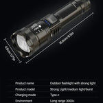 Linterna Táctica LED Recargable – 2000 lm con Zoom, 3 Modos y Pantalla | USB Tipo-C | Resistente al Agua | Emergencias y Camping