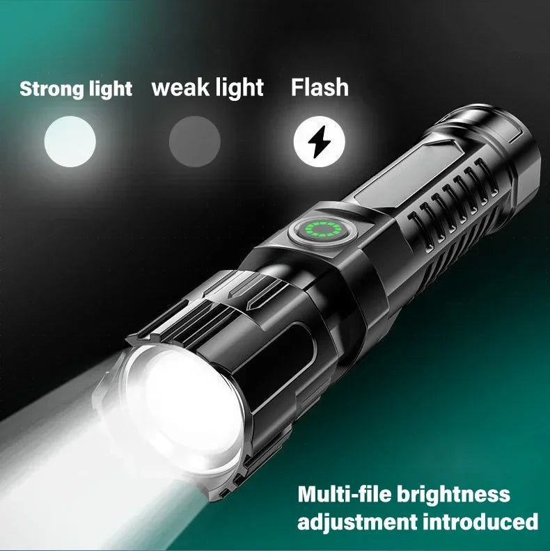 Linterna Táctica LED Recargable – 2000 lm con Zoom, 3 Modos y Pantalla | USB Tipo-C | Resistente al Agua | Emergencias y Camping
