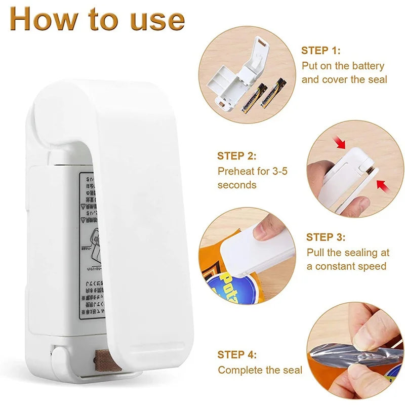 Mini Sellador de Bolsas Portátil – Selladora Térmica a Batería para Alimentos y Plástico | Sellado Rápido y Fácil en Casa