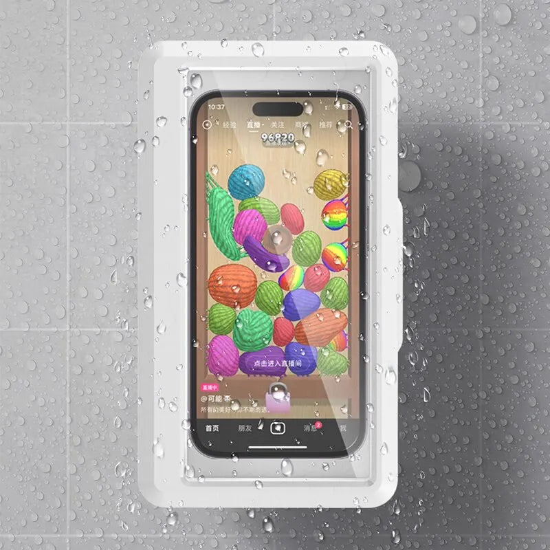 Soporte Impermeable para Celular – Caja Sellada de Pared con Pantalla Táctil | Ideal para Ducha y Baño