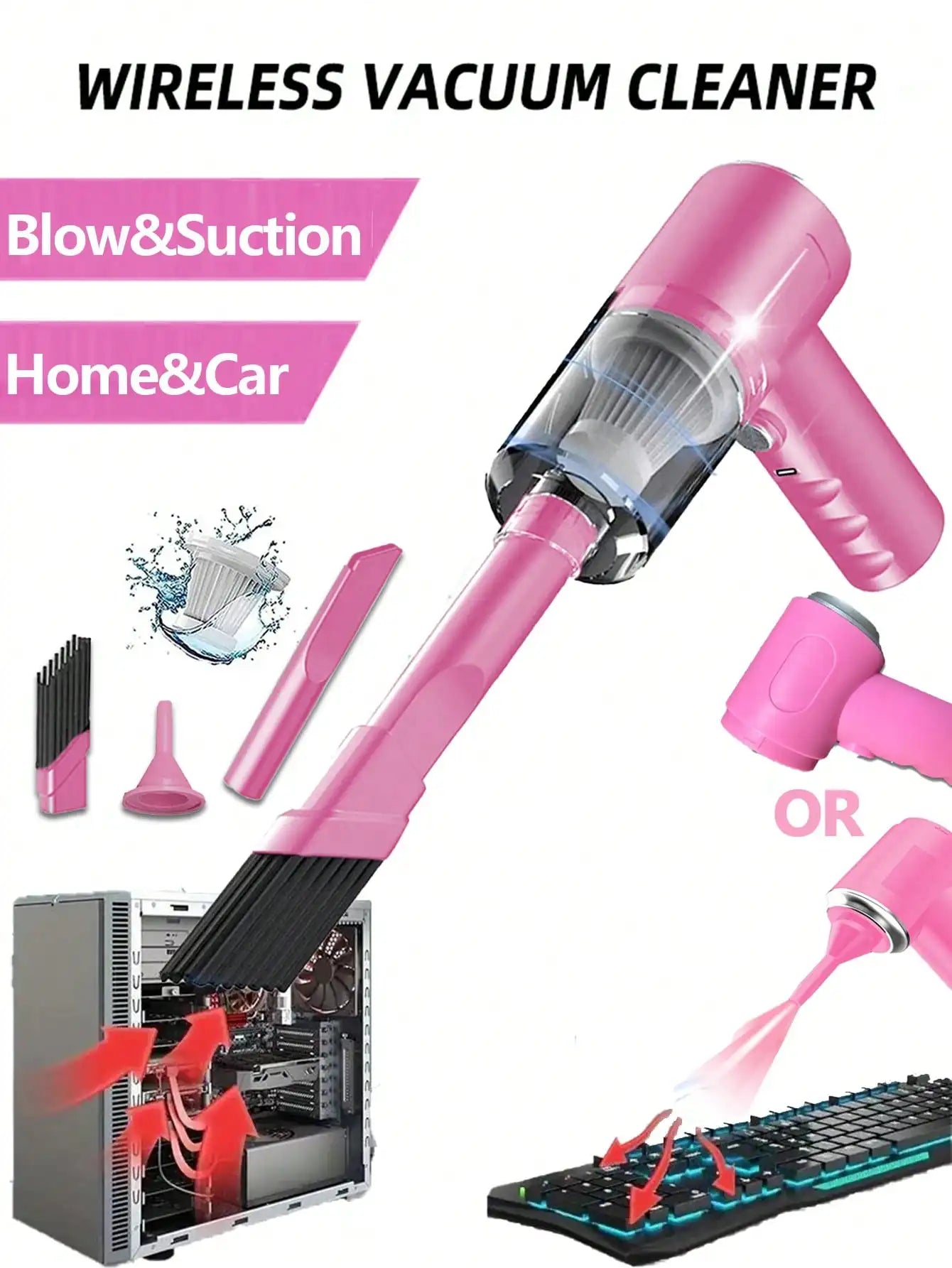 Aspiradora 3 en 1 Portátil con Succión y Soplado – Recargable por USB para Auto y Hogar