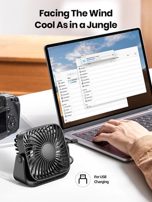 Ventilador USB TOPK Mini 4” Portátil – Silencioso, 3 Velocidades, Cabezal Giratorio 360°, Ideal para Casa, Oficina o Camping
