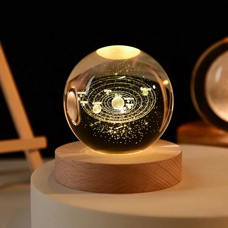 Luz Nocturna LED USB Bola de Cristal Galáctica 3D | Lámpara Luna y Planeta para Decoración de Hogar y Regalos