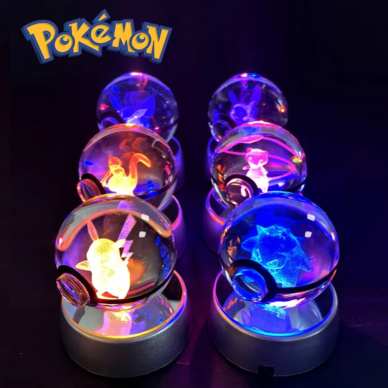 Lámpara Pokebola LED 3D con Base Multicolor | Pikachu, Mewtwo, Gengar, Snorlax y más