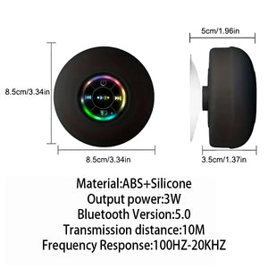 Bocina Bluetooth Portátil con LED e IPX4 – Impermeable, con Micrófono y Ventosa para Baño o Exterior