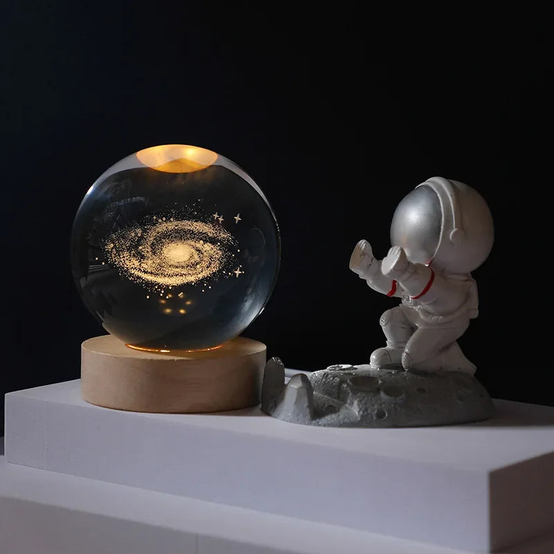 Luz Nocturna LED USB Bola de Cristal Galáctica 3D | Lámpara Luna y Planeta para Decoración de Hogar y Regalos