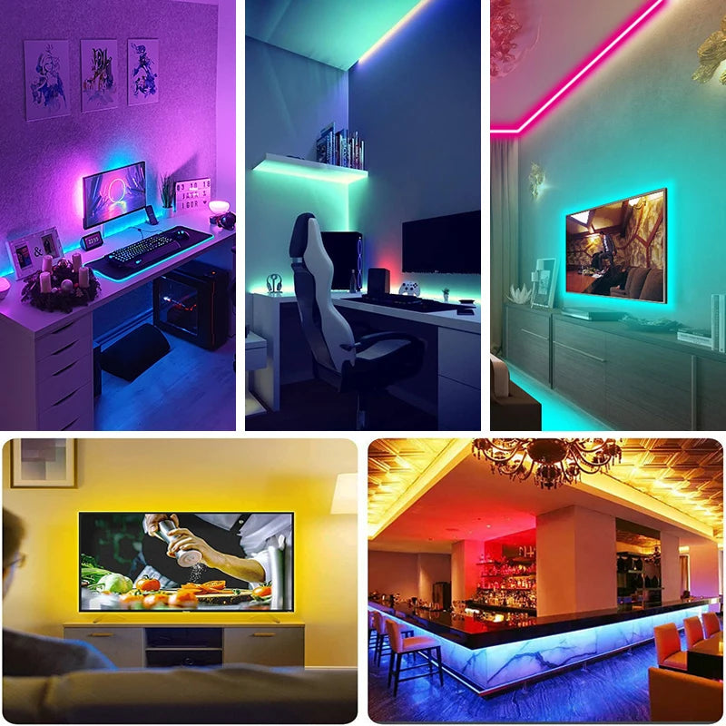 Tira LED RGB 10 m / 20 m con Control Remoto – Iluminación Decorativa para Cuartos, Paredes y Ambientes Festivos | 44 Modos + USB 5V