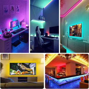 Tira LED RGB 10 m / 20 m con Control Remoto – Iluminación Decorativa para Cuartos, Paredes y Ambientes Festivos | 44 Modos + USB 5V