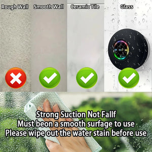 Bocina Bluetooth Portátil con LED e IPX4 – Impermeable, con Micrófono y Ventosa para Baño o Exterior