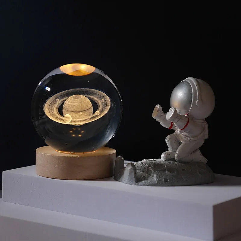 Luz Nocturna LED USB Bola de Cristal Galáctica 3D | Lámpara Luna y Planeta para Decoración de Hogar y Regalos