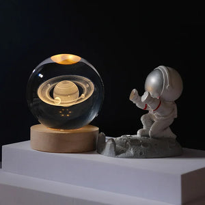 Luz Nocturna LED USB Bola de Cristal Galáctica 3D | Lámpara Luna y Planeta para Decoración de Hogar y Regalos